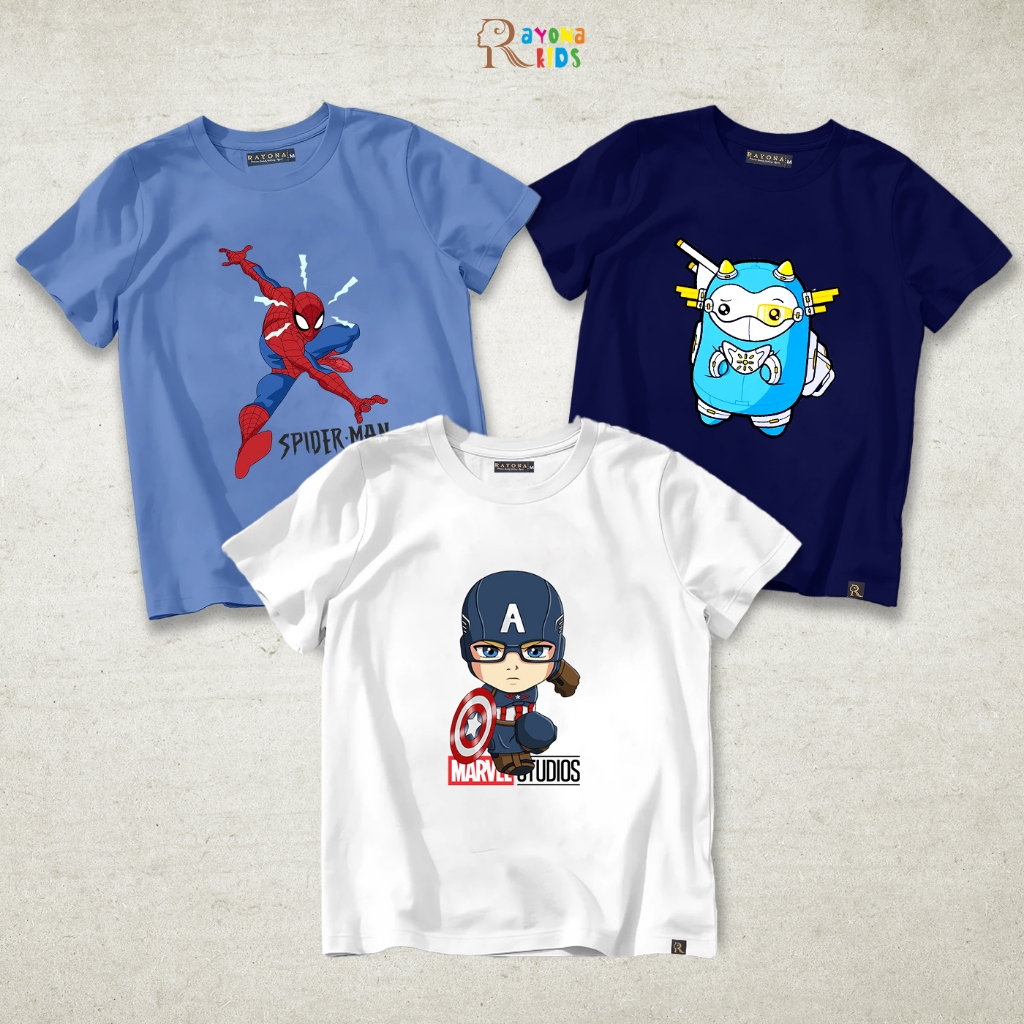 Baju Anak Laki Laki - Kaos Anak Laki Laki Superhero Robot Keren Lucu Umur 2-9 Tahun - Rayona