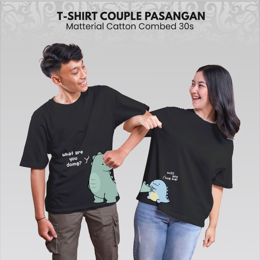 Baju Kaos Distro Couple Pasangan Dino Cowok Cewek Bahan Katun 100%