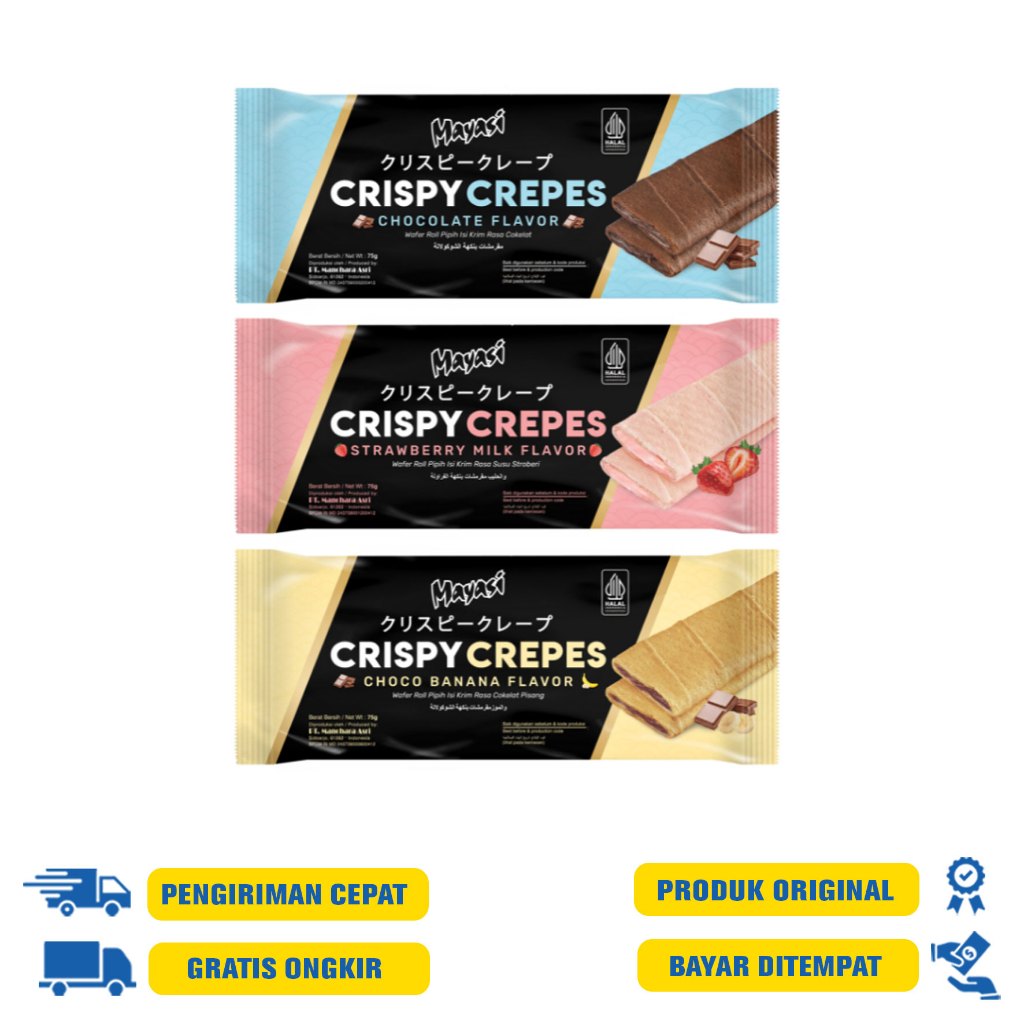 

Mayasi Crispy Crepes 75 G.R - Chocolate|Strawberry |Choco Banana - Biskuit Mayasi Crispy Crepes