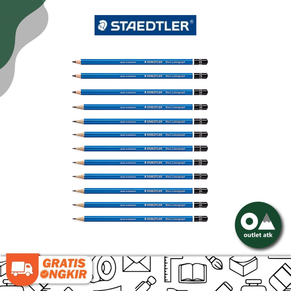 

Staedtler Pencil Mars Lumograph HB B 2B - 9B F H 2H-6H - Pensil Gambar