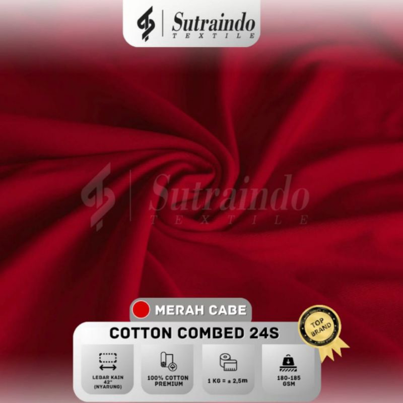 KAIN COTTON COMBED 24S (MERAH CABE) PER 0.5 KG