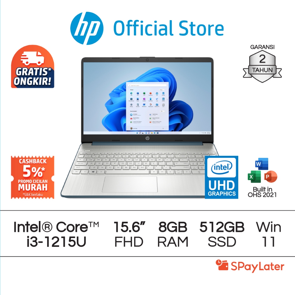 Spaylater 0% - Laptop HP Intel Core i3 UHD 8GB RAM 512GB SSD Blue / Silver Windows 11 Home 15.6 Inch