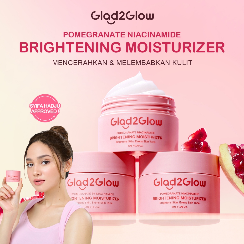 GLAD2GLOW Pomegranate Niacinamide Brightening Moisturizer | 30g Pelembab Wajah Whitening Glowing Moi