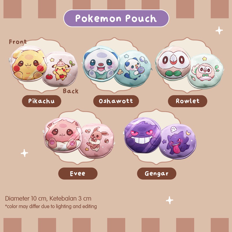 Pokemon Pouch, Dompet Gambar Pokemon Lucu, Pikachu, Oshawott, Rowlet, Evee, Rowlet