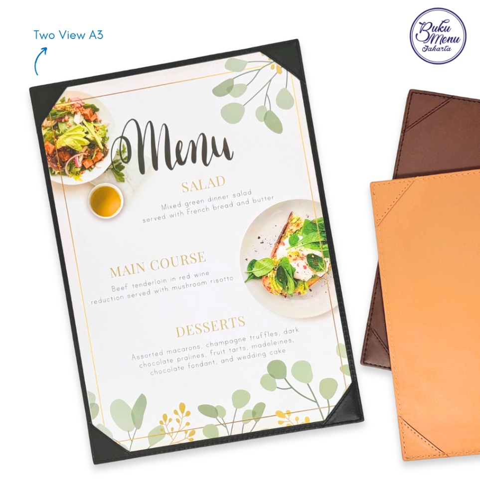 

KODE L27D Buku Menu Kulit model Two View dua sisi ukuran A3 Ready Stock Restoran Cafe Hotel