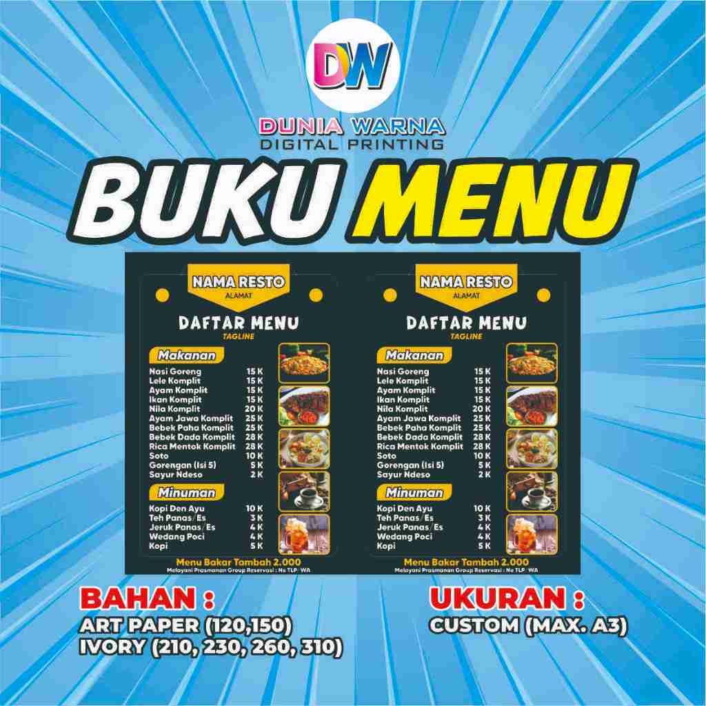DAFTAR HARGA MENU/CETAK DAFTAR MENU MAKANAN & MINUMAN/DAFTAR MENU CUSTOM