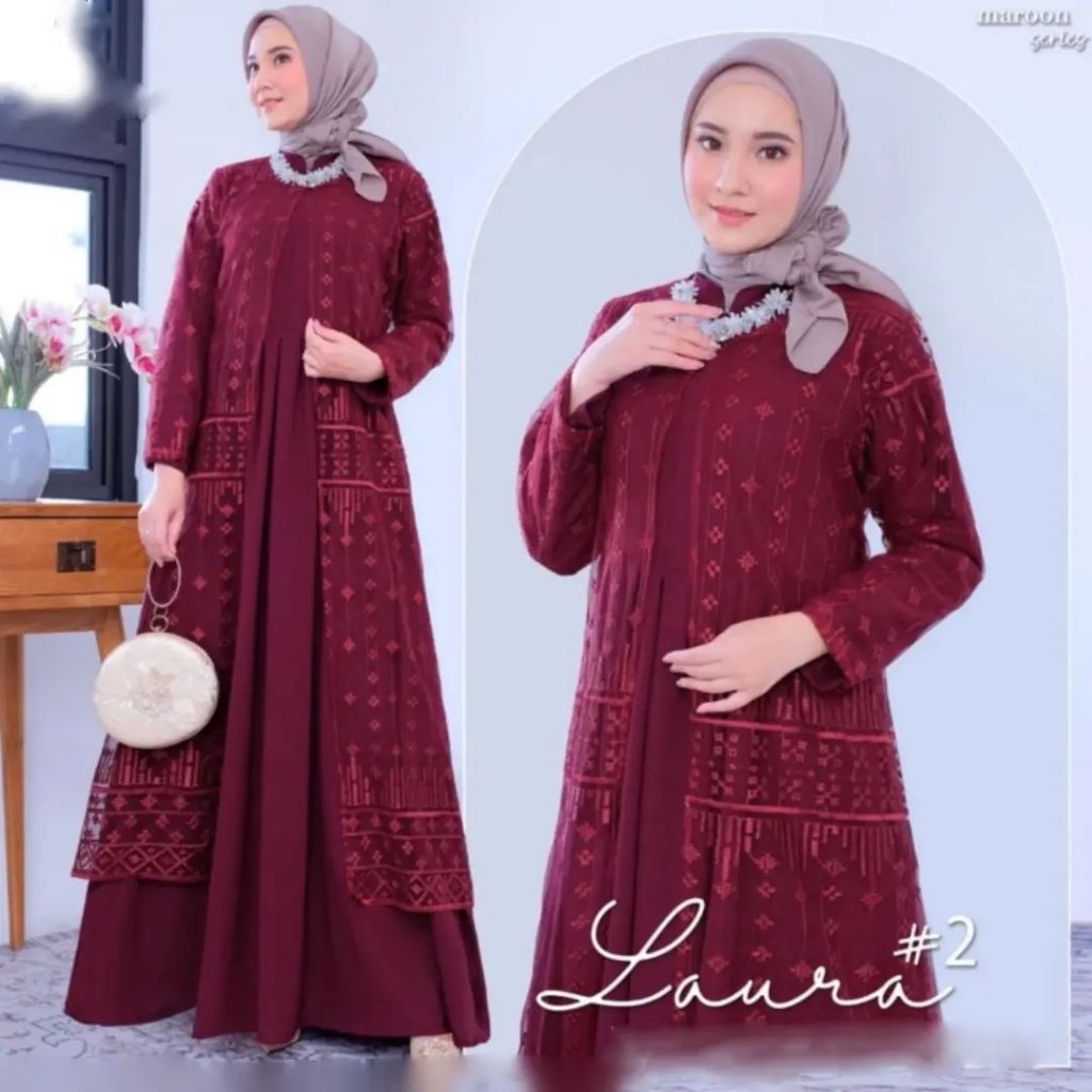 Laura Dress Pesta Wanita Gamis Crinkle Mix Tile Outer Pisah Mewah Gamis Kondangan Wanita Muslim Terb