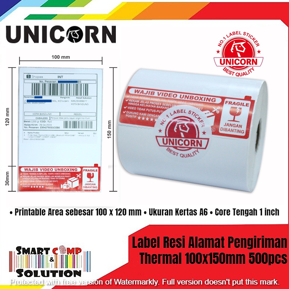 

KODE T82J Label Thermal Resi Alamat AWB A6 1x15mm Stiker Fragile Unboxing Isi 5pcs