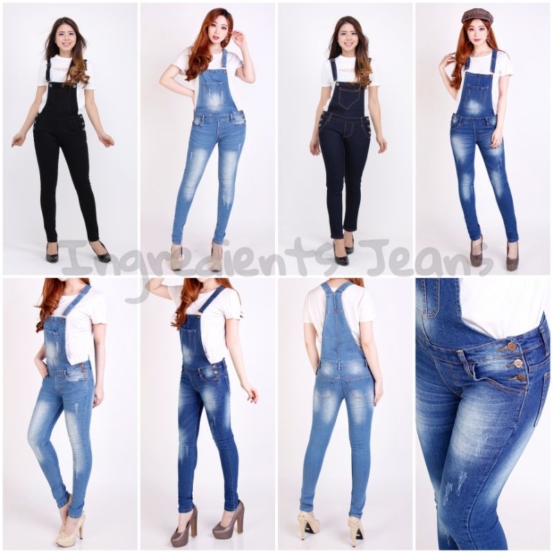 [BISA COD] JSK JEANS Jeans Overal Skinny  Celana Kodok Wanita Panjang Size 27 - 34