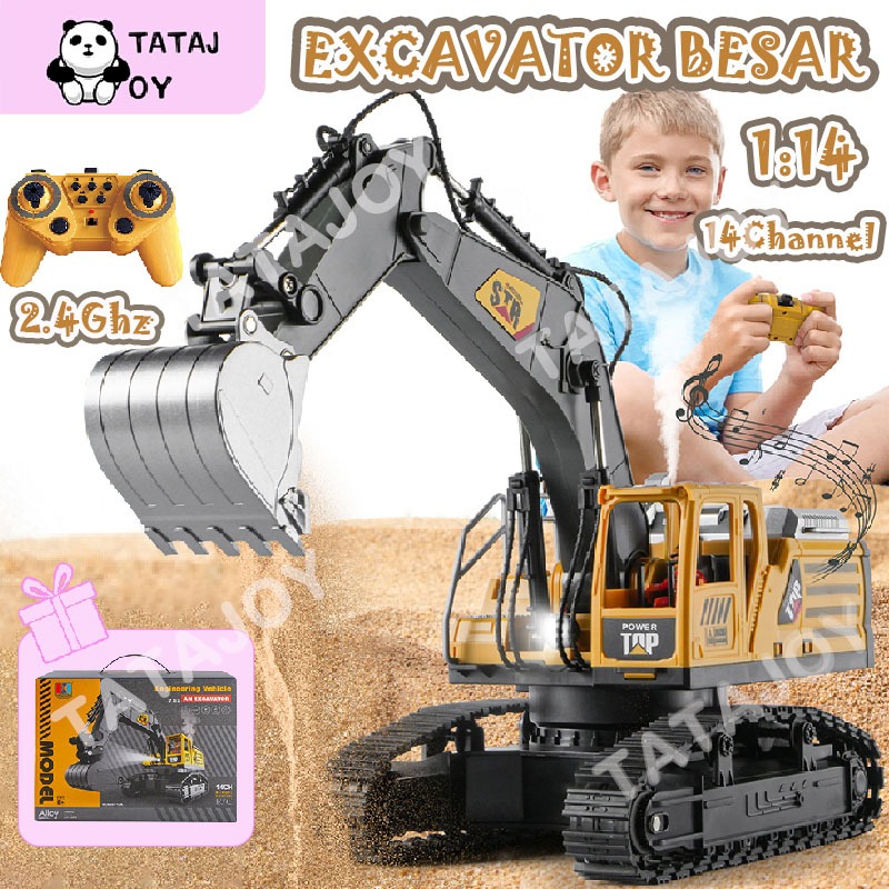 Tatajoy 1:14 Mainan Excavator Remote Control Besar 14Channel Ekskavator Mainan Anak 2.4Ghz 14Channel