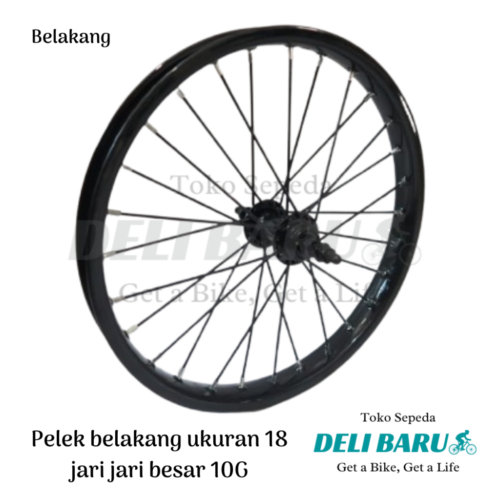 Pelek jadi model JARI BESAR 10G BELAKANG Wheelset ukuran 18 Velg besi warna hitam sepeda anak ukuran