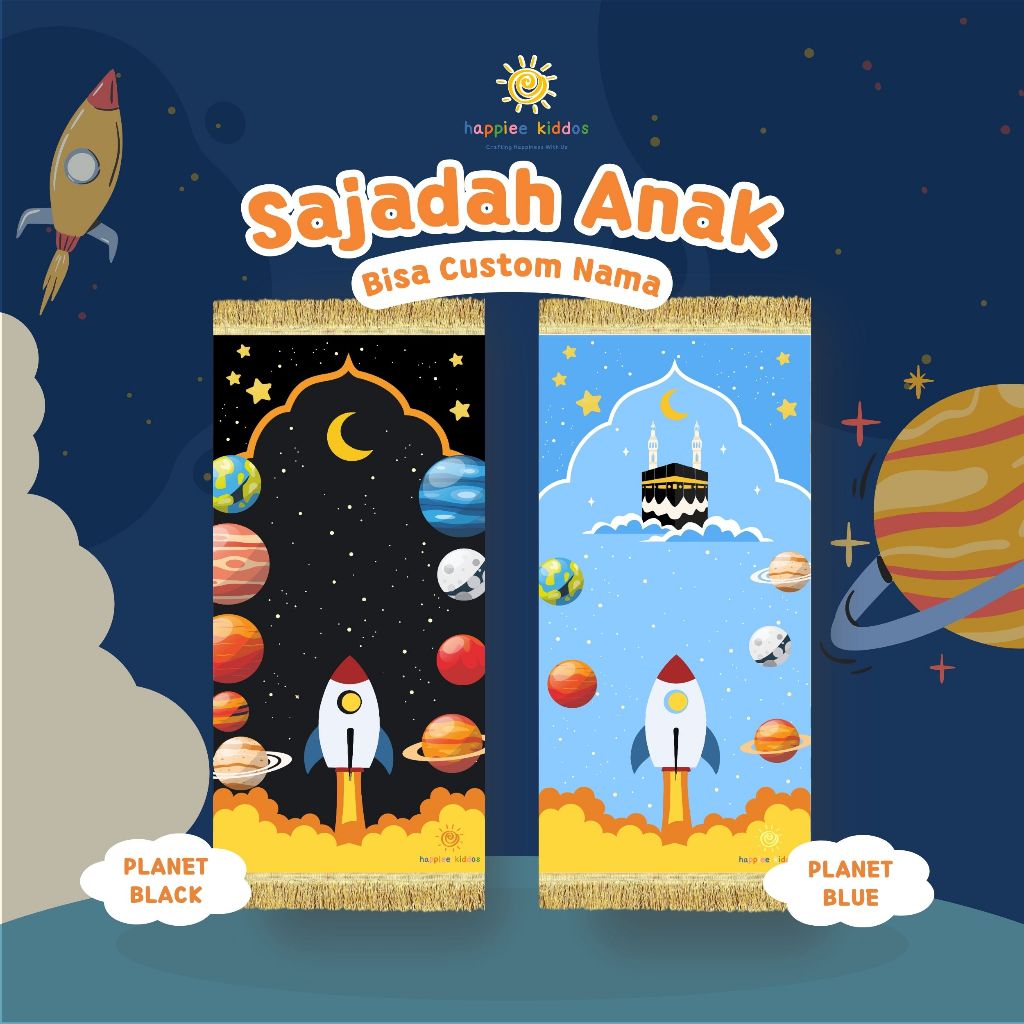 Sajadah Anak Motif Roket - Gratis Pakai Nama - Sajadah Printing Halus Ada Busa Antislip