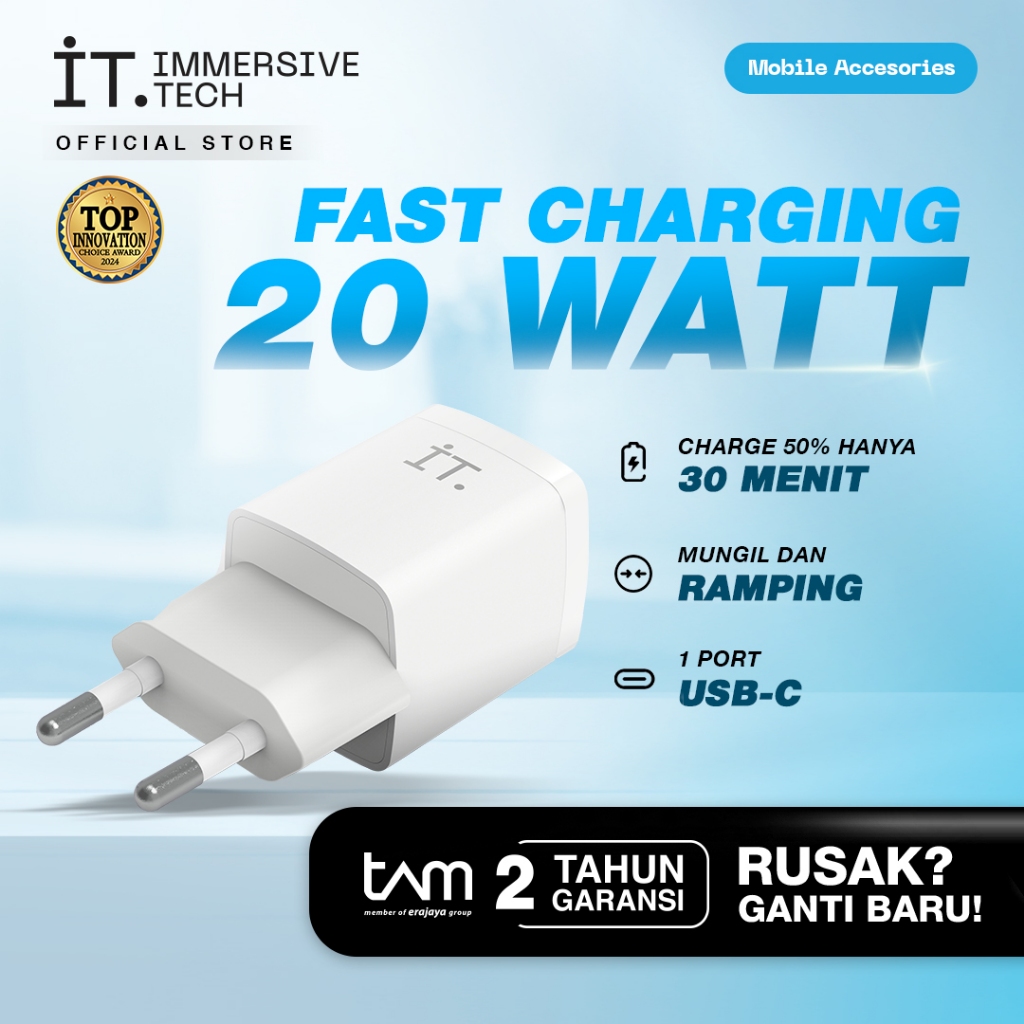 IT Plug 20 Watt Single Port Type C Fast Charger - White