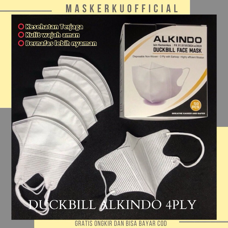 MASKER DUCKBIL GARIS FACEMASK 3 PLY PUTIH HITAM DUCKBILL TANPA BOX ISI 25 PCS