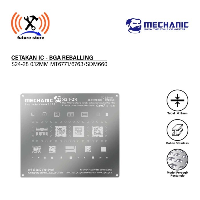 MECHANIC S24-28 CETAKAN IC 0.12MM MT6771/6763/SDM660 CPU OPPO A3/A1/A73/A79/A83/R11/R15,VIVO X20/X20