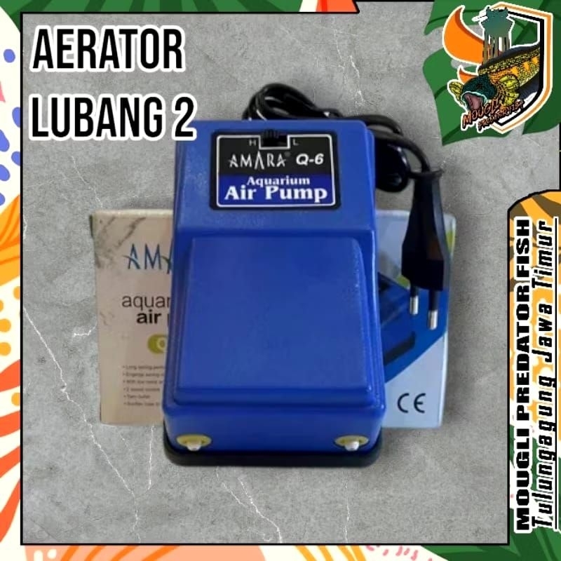 (mouglifish) aerator Amara Q 6 q6 Aerator Pompa Udara Aquarium kolam 2 Lubang