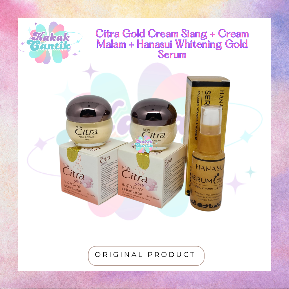 Paket 3in1 Cream Citra Gold Siang dan Malam + Hanasui Serum Whitening Gold Krim Pencerah Wajah