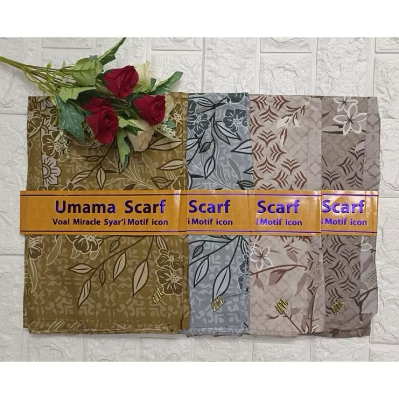 HIJAB SEGIEMPAT 130X130 CM VOAL MOTIF | HIJAB VOAL SYAR’I MOTIF UM | VOAL JUMBO METALIK LOGO