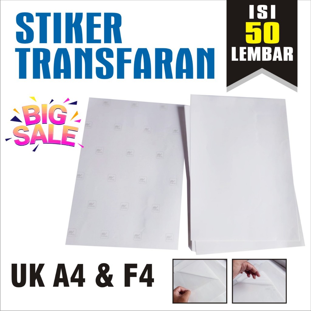 

Stiker Transparan A4 isi 20 lbr / Kertas Sticker Transparant Laminasi
