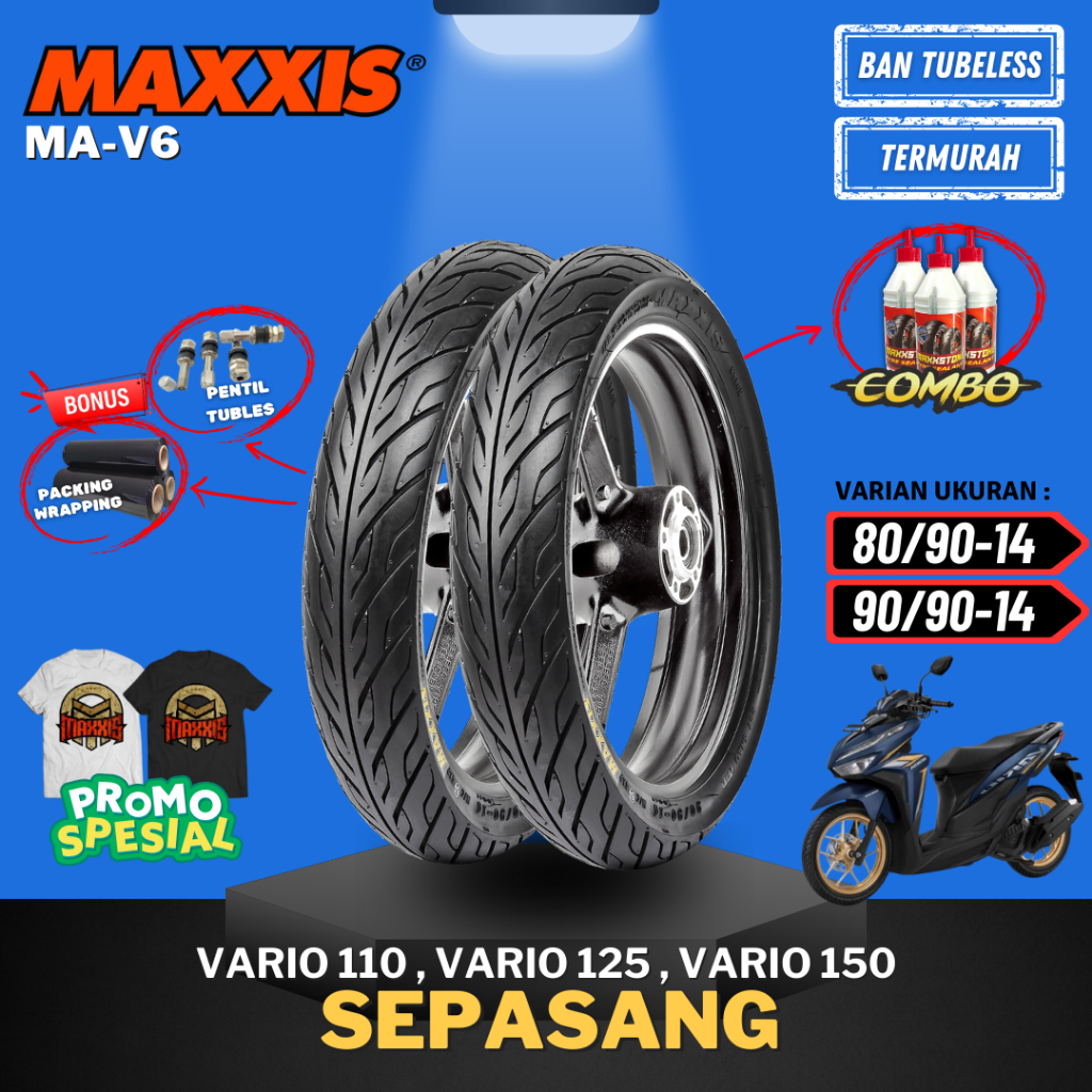 [PAKET SEPASANG MURAH] BAN MAXXIS MA-V6 RING 14 ( 80/90-14 & 90/90-14 ) / BAN MAXXIS RING 14 / BAN L