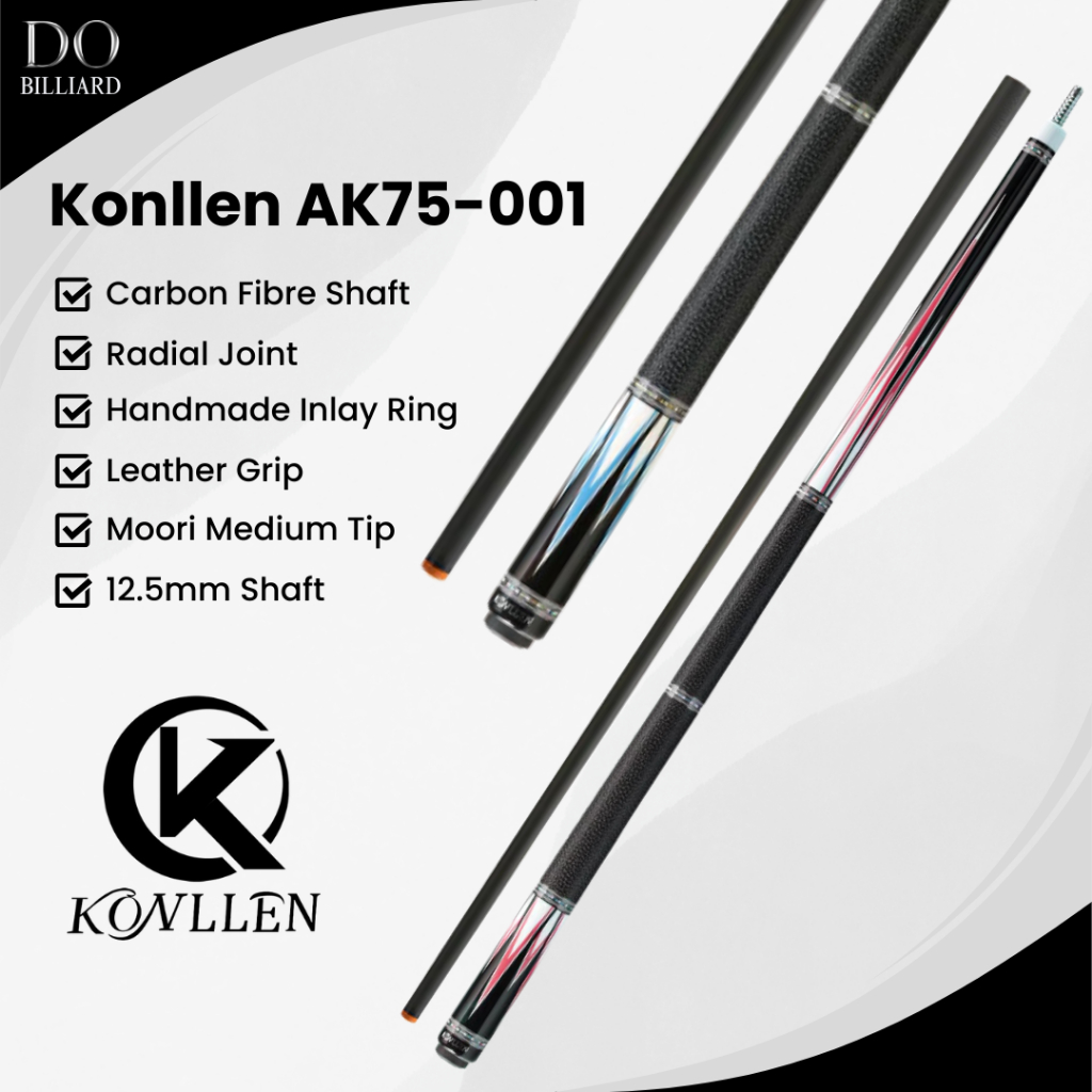 Stick Billiard KONLLEN AK75-001 Carbon Cue Leather Grip Low Deflection / Stick Konllen AK75-001