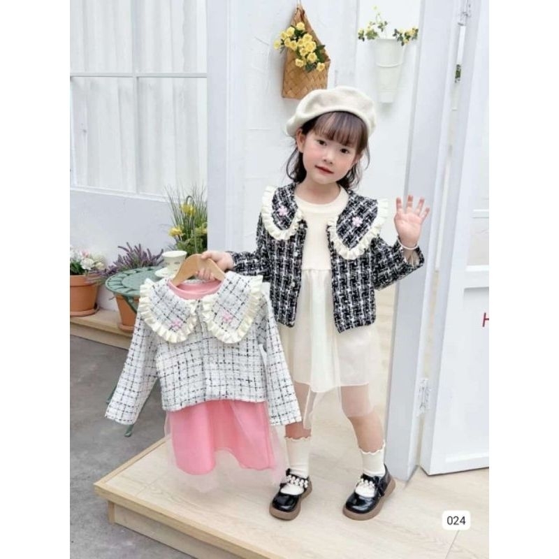 Dress tweed anak import dress blazer tutu 2in1 anak import
