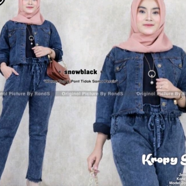 Cepat Setelan Wanita Jeans One Set Jaket Jeans Snow Jaket Crop WanitaSetelan Jaket Jaket Dan Celana