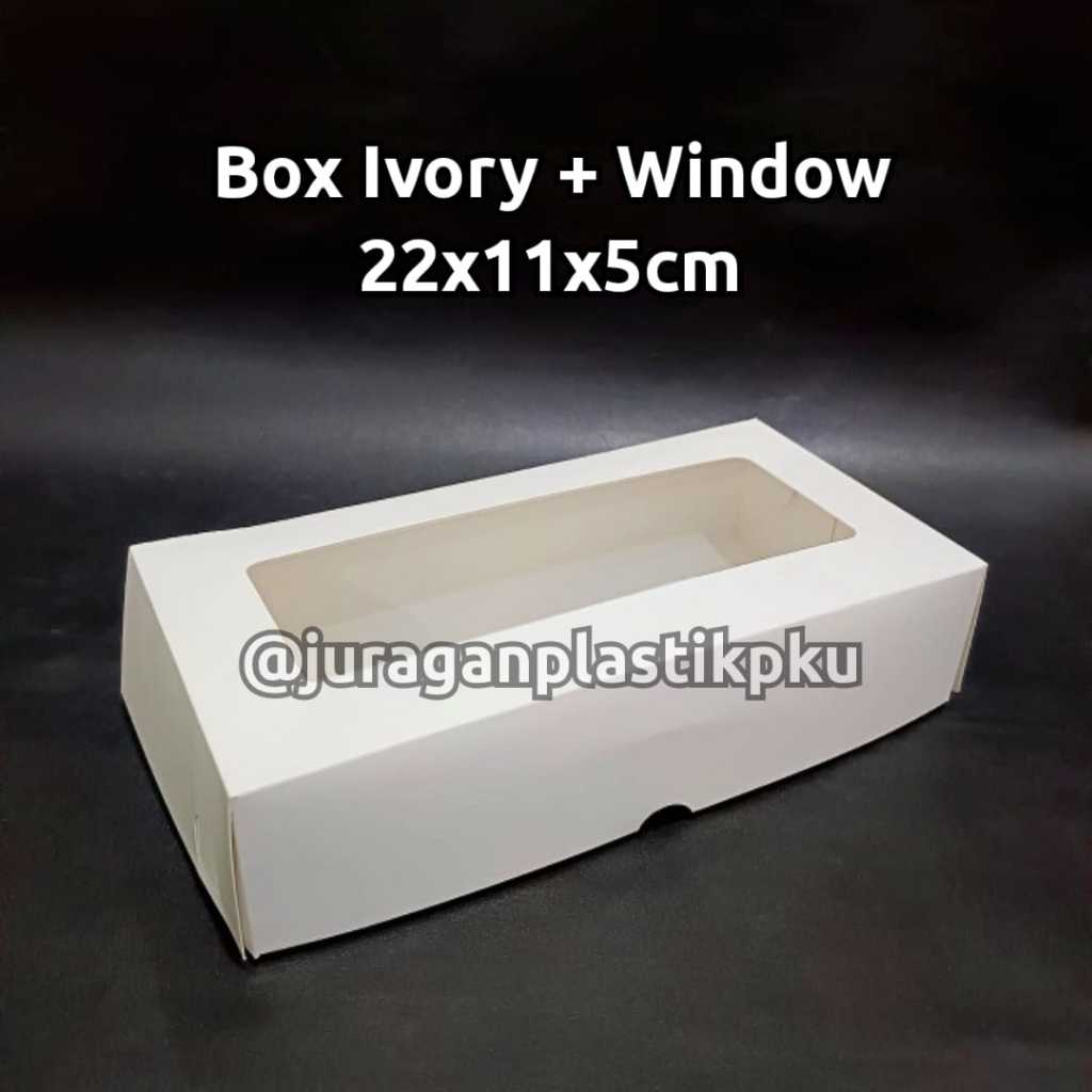 Dus Box Ivory Putih + Window 22x11x5 cm | Kotak Kemasan Brownies Hampers Putih Polos 11x22 Kue Desse