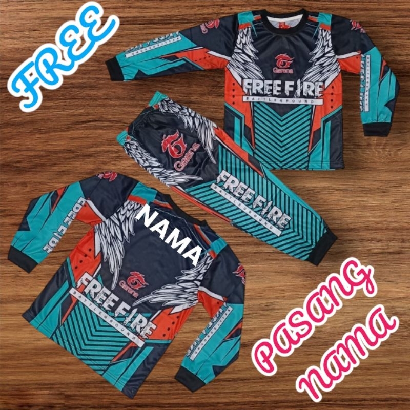 Setelan baju gaming free Fire anak bisa custom nama anak