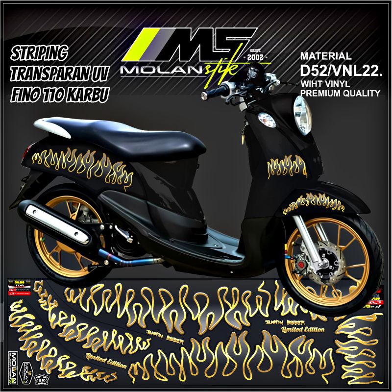 Decal Sticker Striping Variasi Transparan Uv Fino Karbu Api Fino Karbu Justin Bieber Yamaha Fino 115