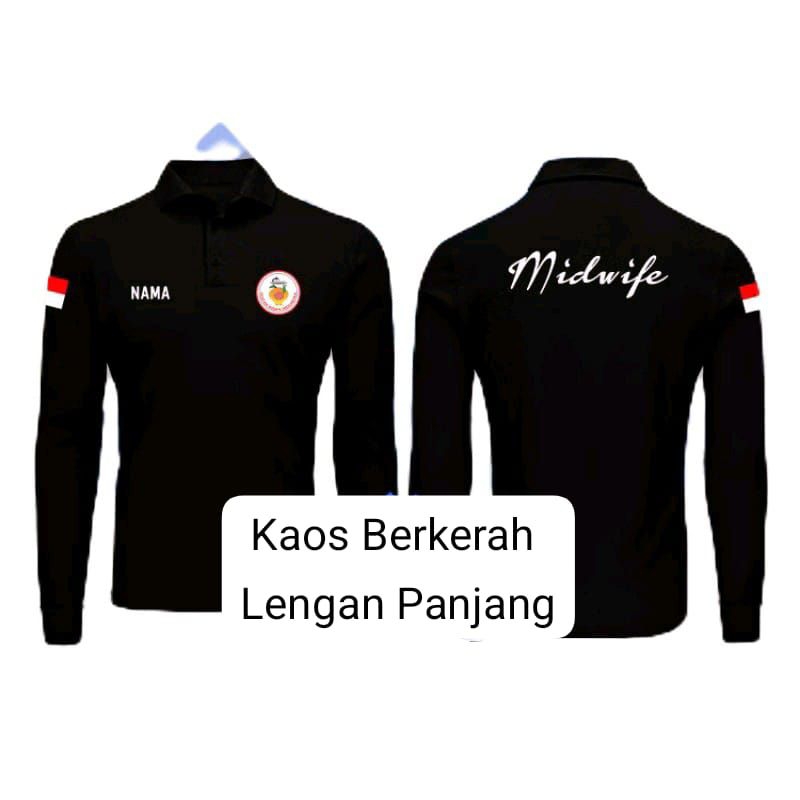 KAOS POLO BERKERAH LENGAN PANJANG IKATAN BIDAN INDONESIA MIDWIFE // KAOS POLO SHIRT BERKERAH IKATAN 