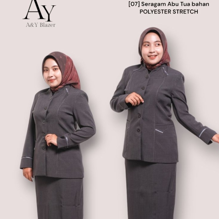 HJ6 7 AY Blazer Baju Seragam PDH Guru  PNS Wanita Warna ABU TUA Bahan Polyester Stretch  Seragam Ker