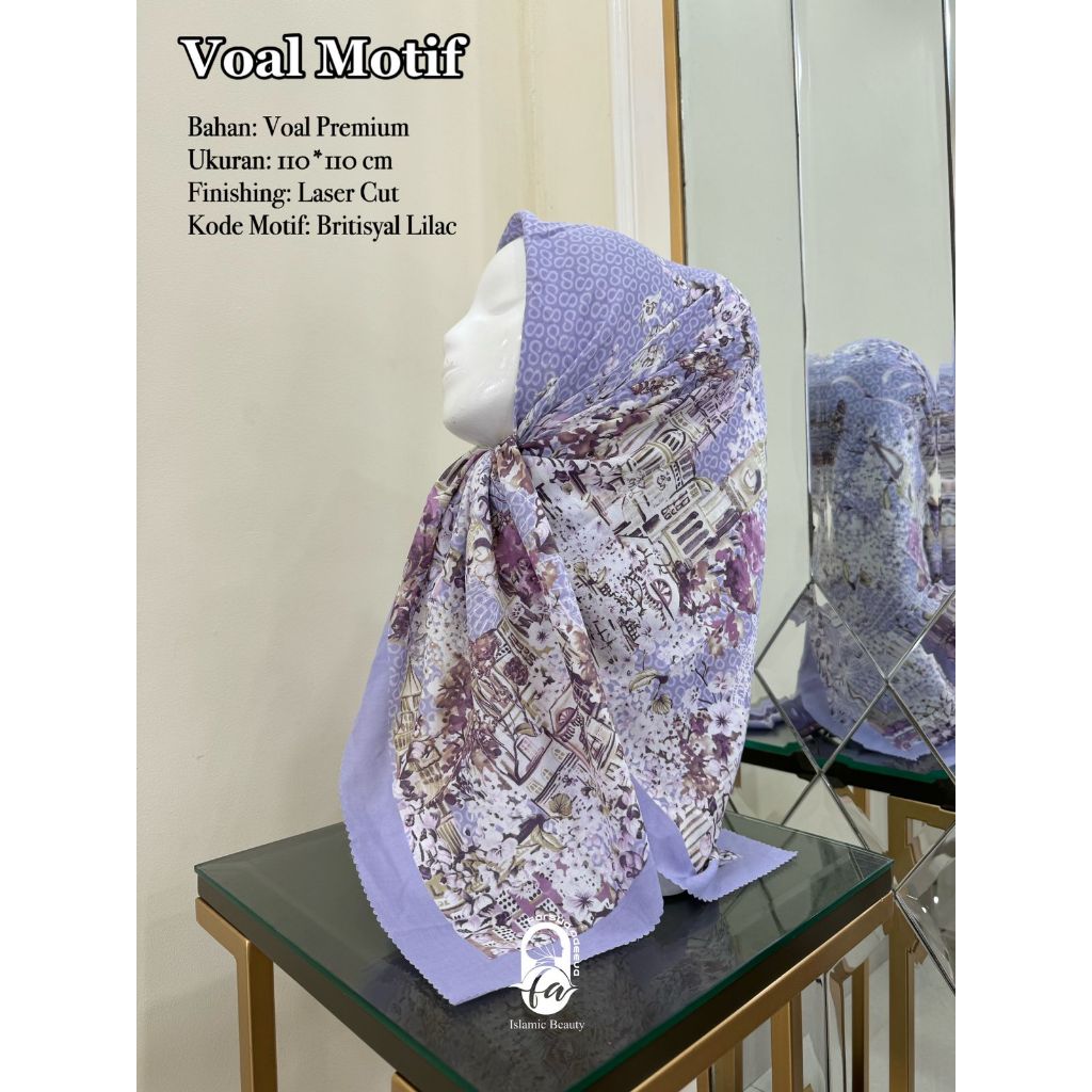 [ADV] DENAY HIJAB SEGIEMPAT MOTIF BRITISYAL LILAC BAHAN VOAL TEPI LASERCUT