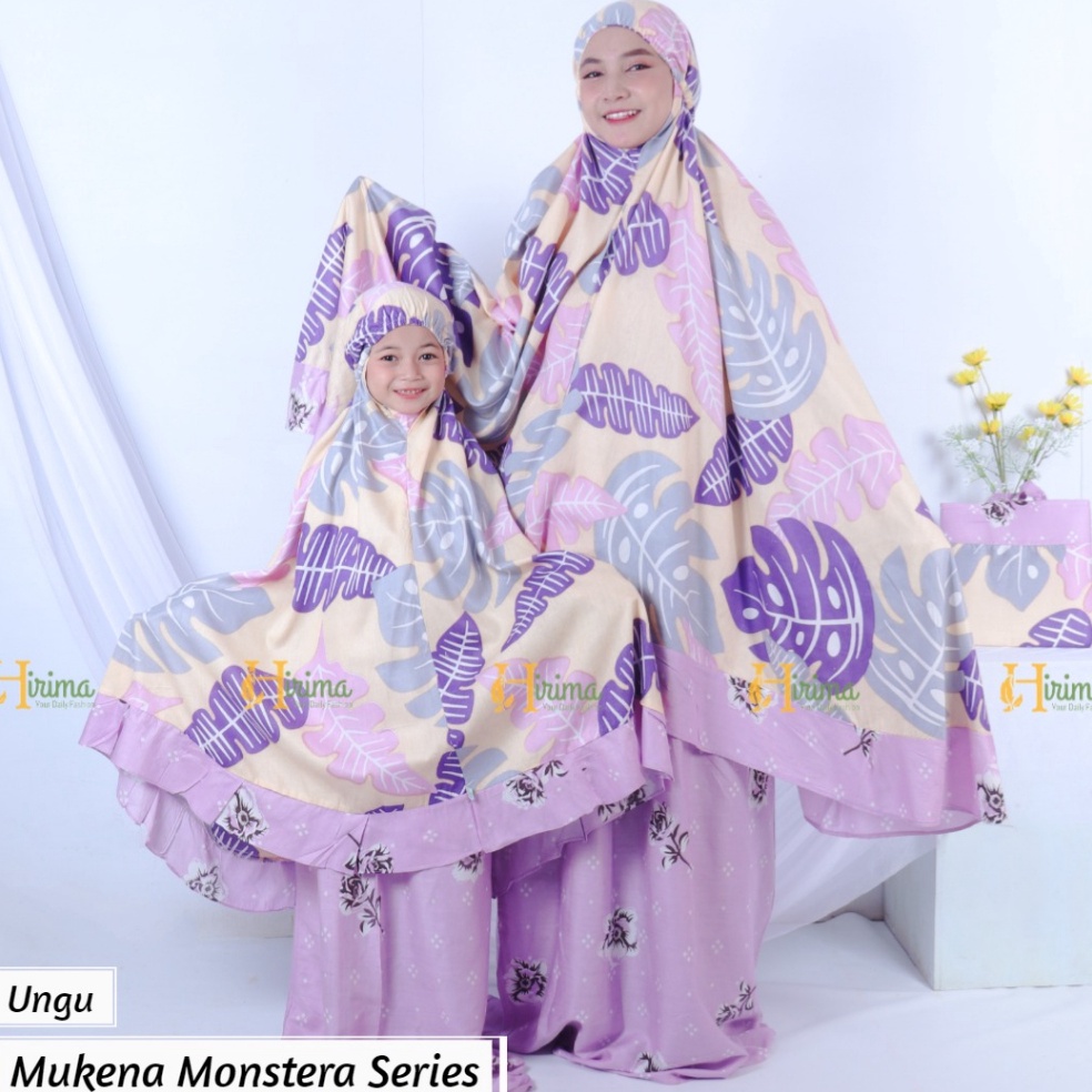 Terlaris mukena dewasa dan anak motif daun kekinian monstera