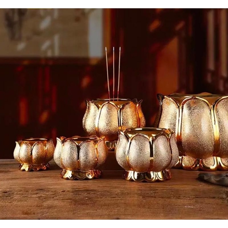 Hiolo Tempat Hio Keramik Teratai Kuning