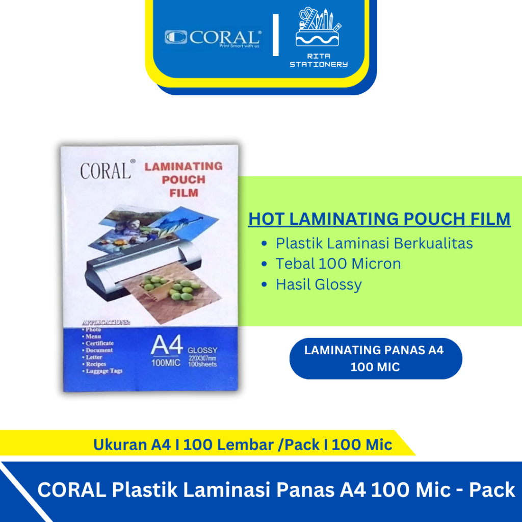 

CORAL Plastik Laminasi Panas A4 100 Mic Tebal - Pack