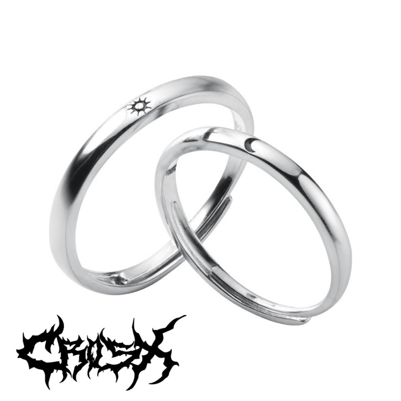 SUN MOON COUPLE RING SET 2PCS STAR RING CINCIN BULAN BINTANG MATAHARI CROSS CINCIN HITAM SILVER COUP
