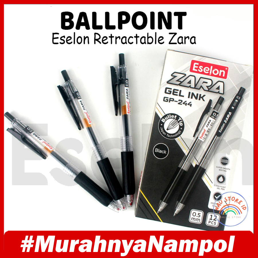 

Pulpen Gel Cetek Hitam ZARA isi 12 biji / 12pcs Pulpen Gel ESELON ZARA GP-244 / 1 Pak Pulpen Gel Office 0.5mm - NAU STORE ID