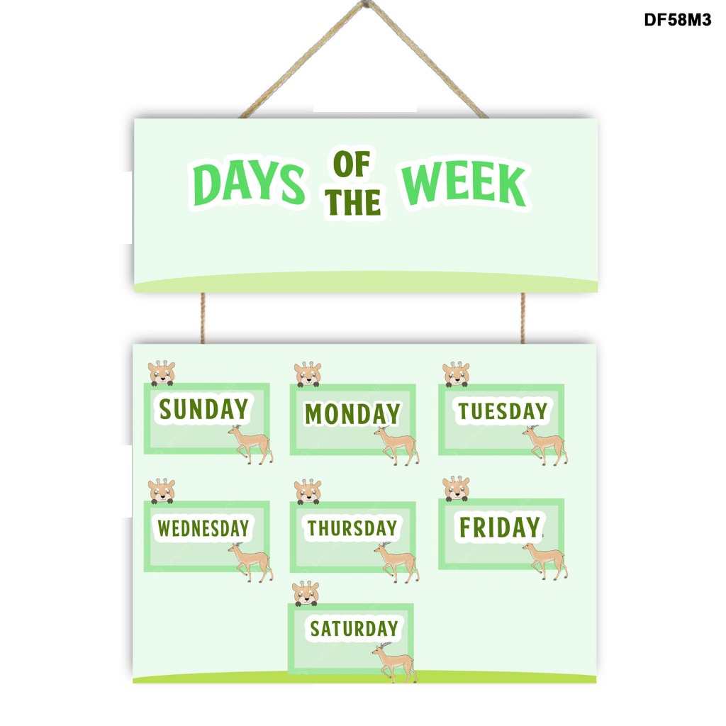 Hiasan dinding DAYS OF THE WEEK 2 susun pajangan dinding menarik nama-nama hari dalam seminggu dekor