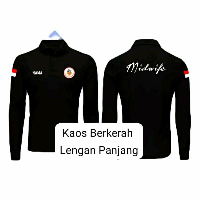 KAOS POLO BERKERAH LENHAN PANJANG IKATAN BIDAN INDONESIA MIDWIFE // KAOS POLO SHIRT BERKERAH IKATAN 
