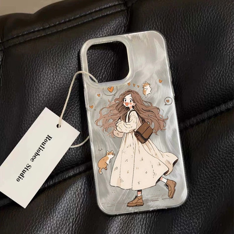 Casing telepon kain kasa bulu gadis mengkilap IPHONE (7 - 15) 14 15 PLUS X XS XR Berlaku untuk iPhon