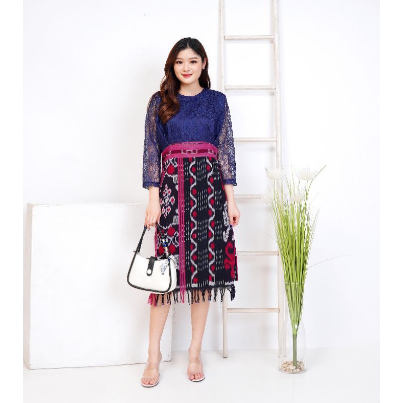 Dresscovery.id | #770 Atara Songket Jepara Kombi Satin Brukat / Dress Tenun Kombinasi Rawis