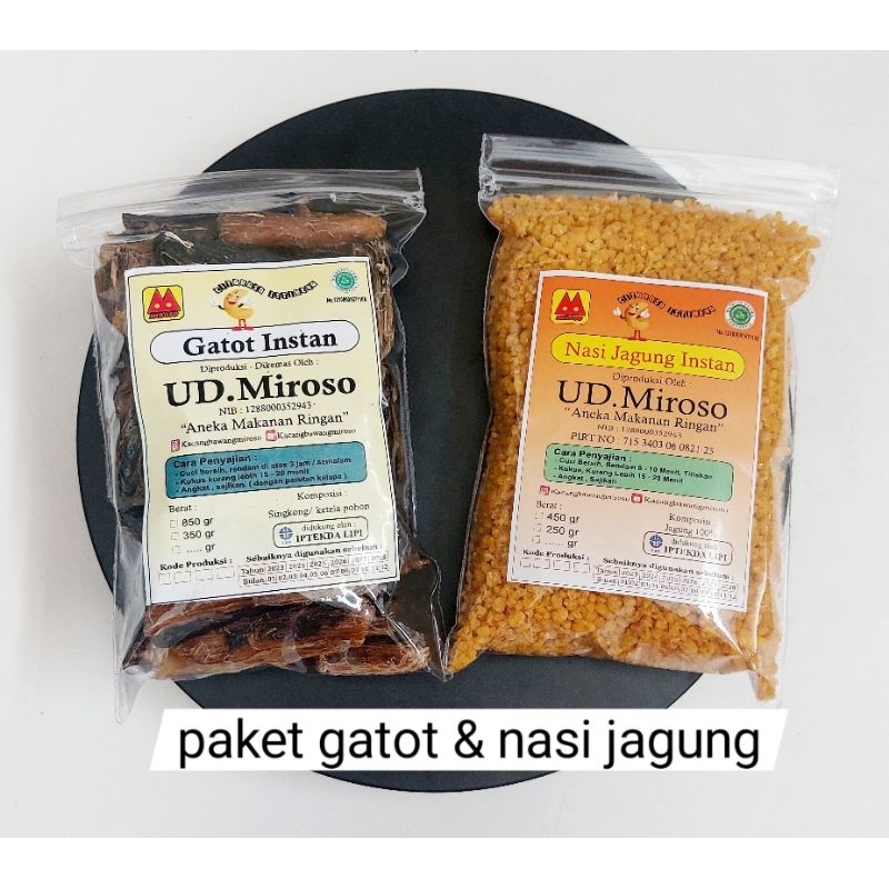 

paket isi 2 bungkus : 200gr gatot & 200gr nasi jagung instan asli gunungkidul UD.Miroso GK