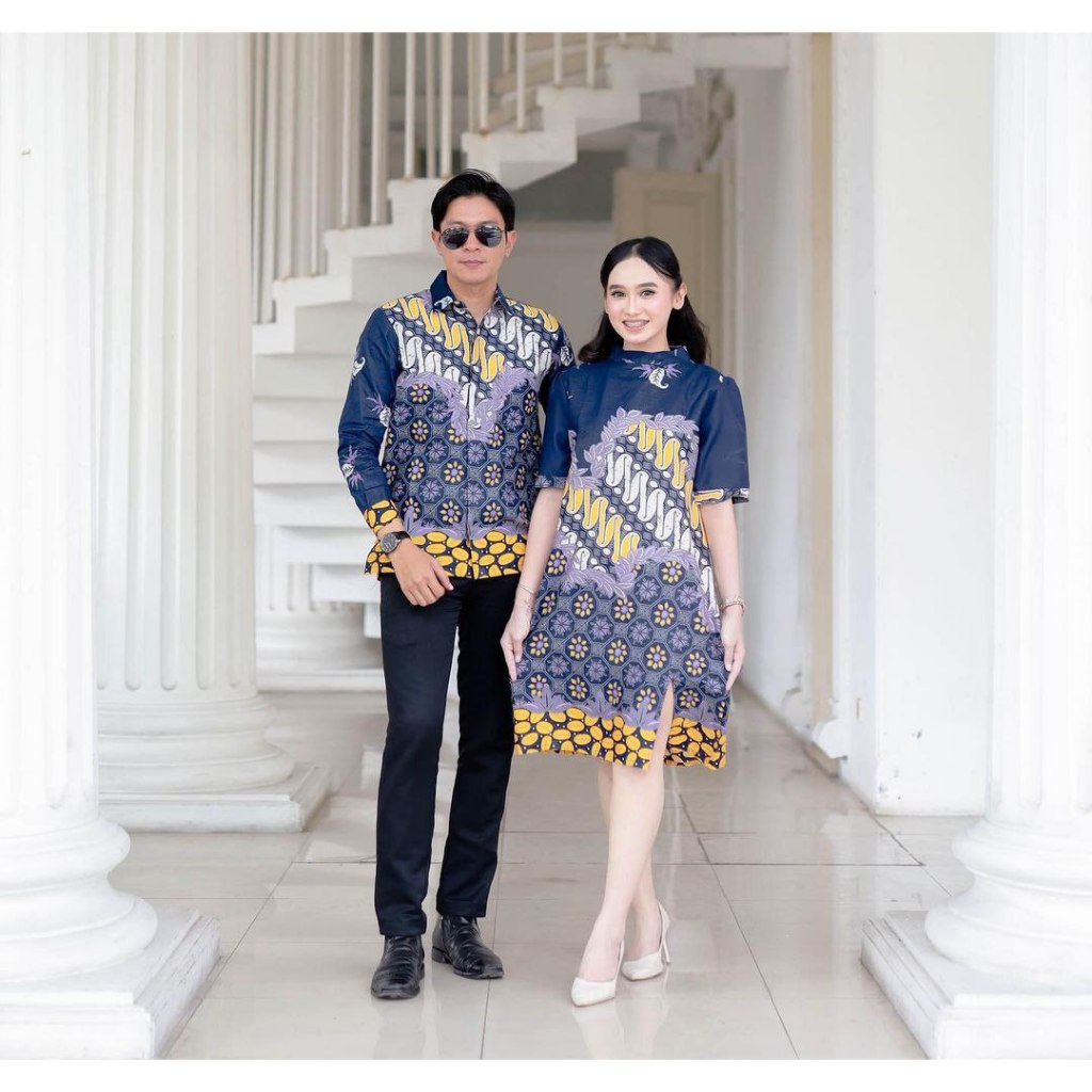 Benang Raja Batik Couple Pria Wanita Katun Seno Navy