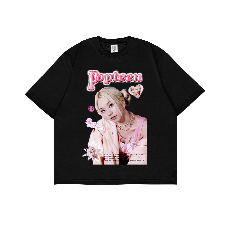 KAOS BAJU POPTEEN 2 BLACK | T-SHIRT OVERSIZE HITAM STYLE Y2K VINTAGE BOOTLEG GRUNGE | PRIA WANITA DE