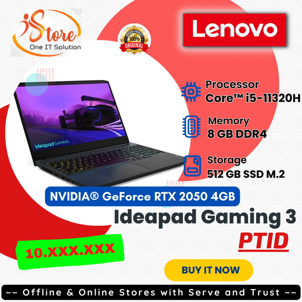 Lenovo Ideapad Gaming 3i PTID Intel i5-11320H RTX2050 15.6"FHD 512GB - RAM 8GB