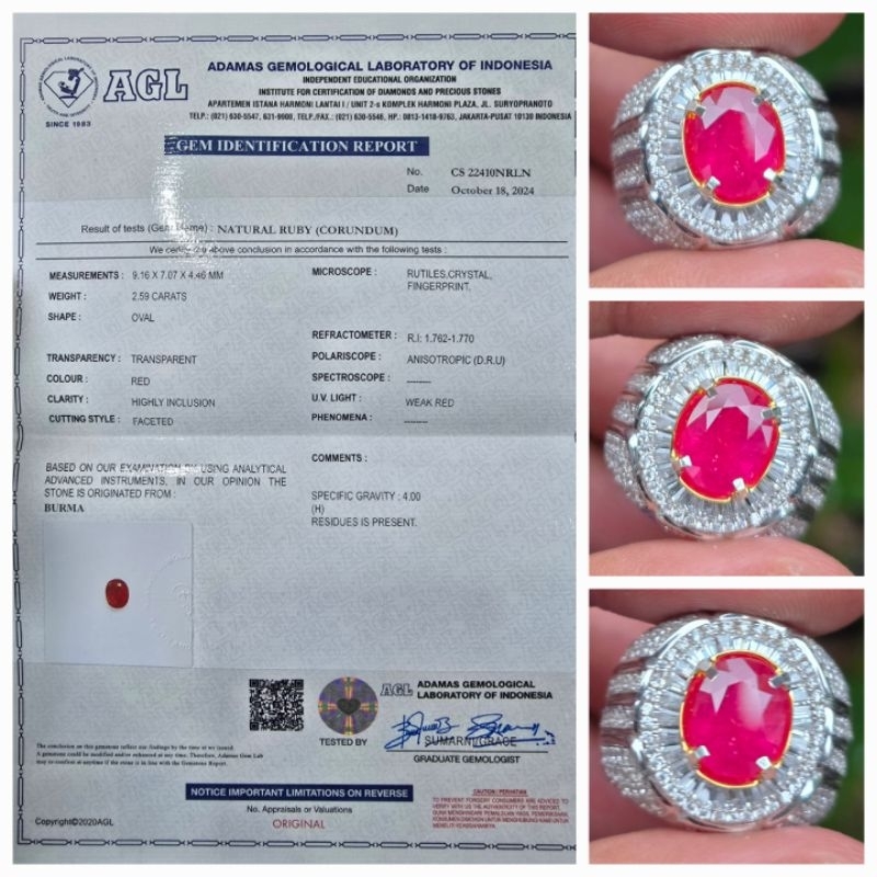 Natural Red Ruby Burma Myanmar Sertifikat 2.59 crt