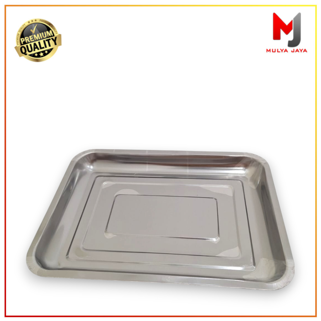 Mulya Jaya Ecer 1Pcs Nampan Jumbo Segi Stainless Steel 40Cm X 30Cm