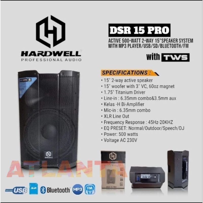 SPEAKER AKTIF HARDWELL DSR 15 PRO / DSR-15 PRO / DSR15 PRO 15 INCH GARANSI RESMI HARDWELL