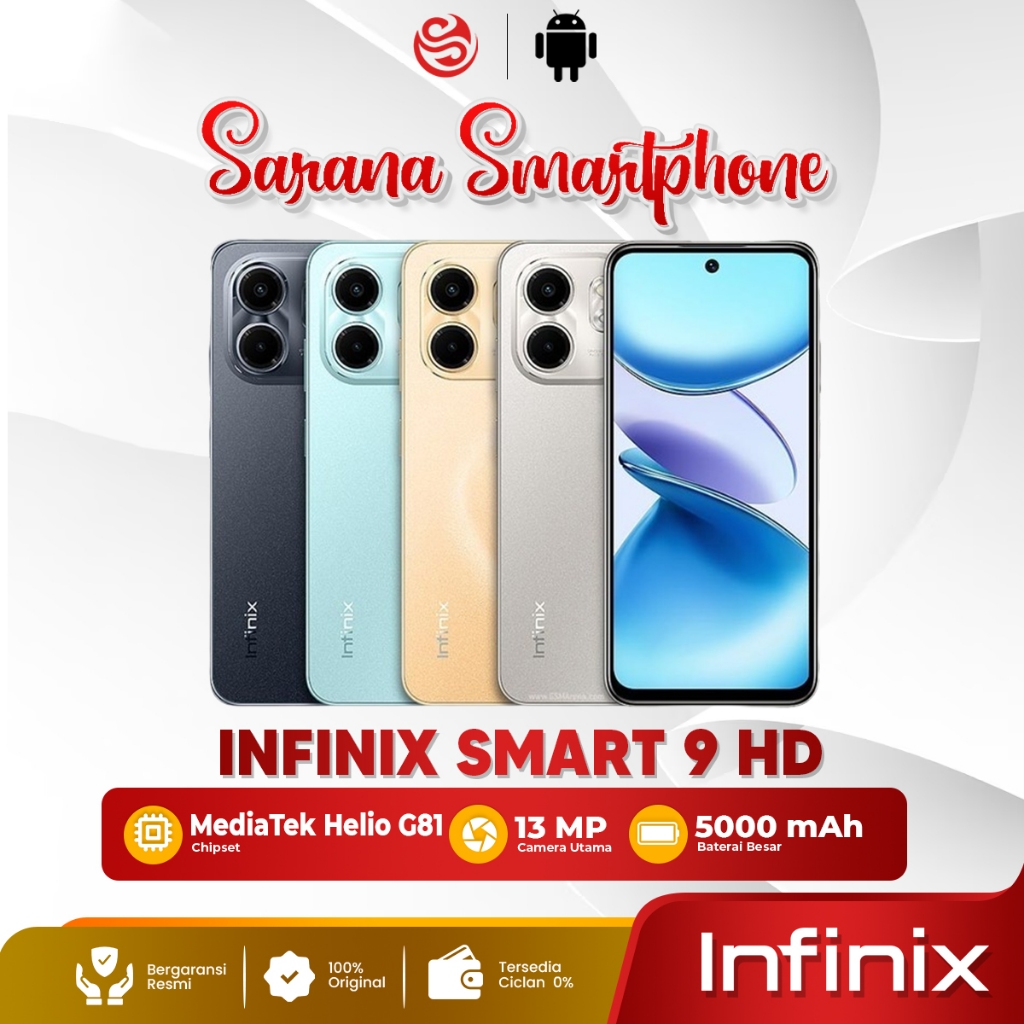Infinix Smart 9 HD 4/64GB Up to 8GB Extended RAM  Hp 1 jutaan Murah Bersegel Original Garansi Resmi